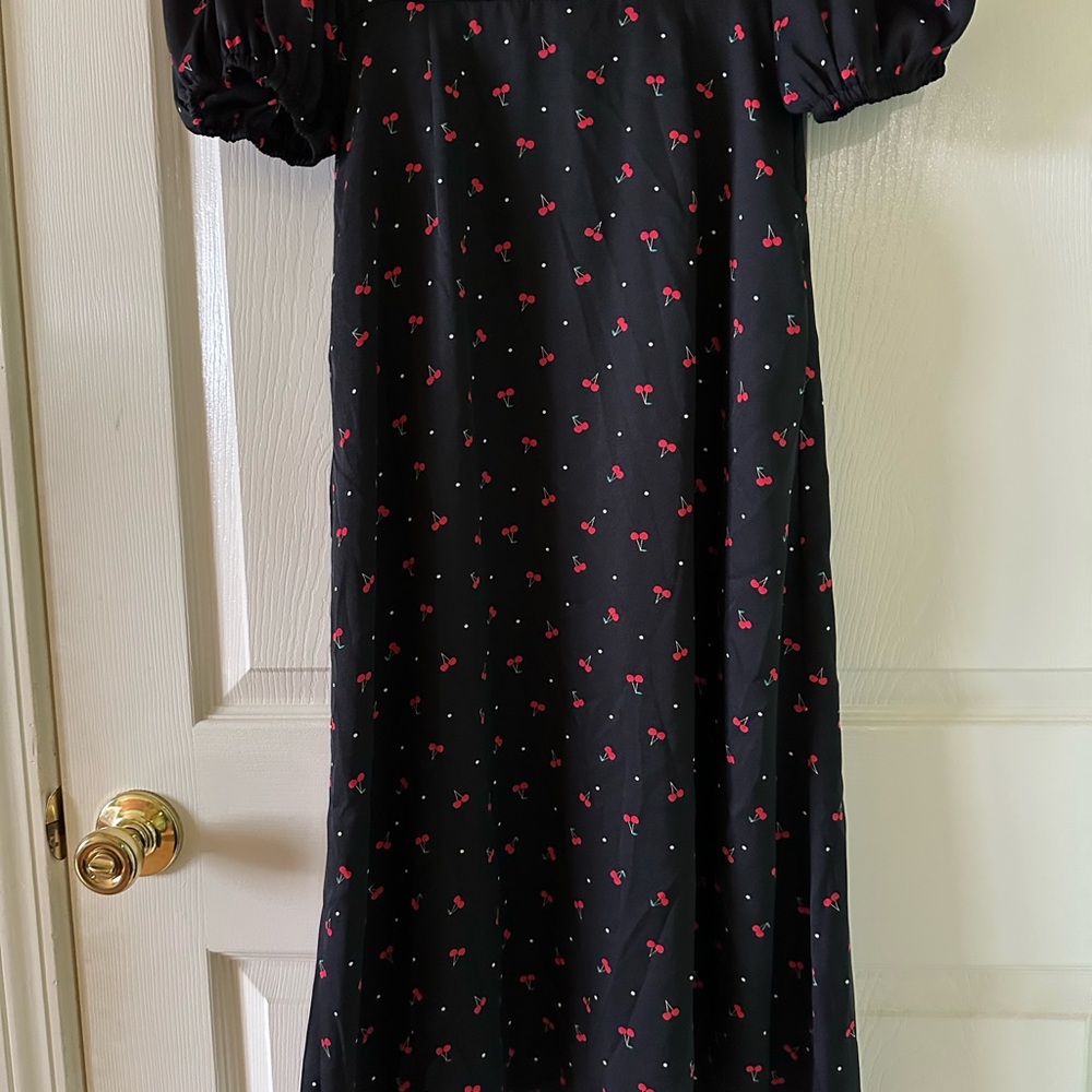 ✨ Anthropologie Louche Cherry Print Midi Dress Fits US XS 2–4 Lined | Pockets - Picture 11 of 14